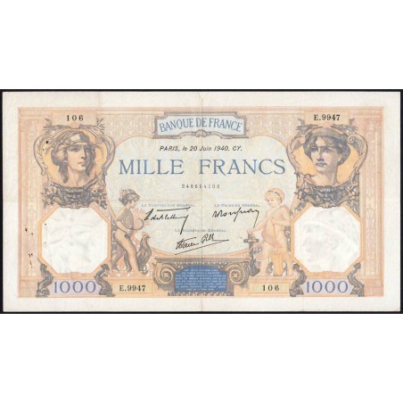 F 38-49 - 20/06/1940 - 1000 francs - Cérès et Mercure mod. - Série E.9947 - Etat : TTB