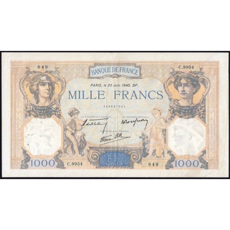 F 38-49 - 20/06/1940 - 1000 francs - Cérès et Mercure mod. - Série C.9954 - Etat : TTB