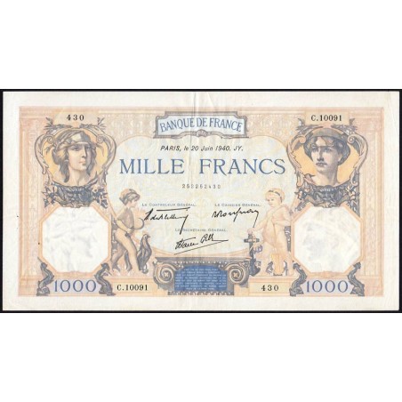 F 38-49 - 20/06/1940 - 1000 francs - Cérès et Mercure mod. - Série C.10091 - Etat : TTB