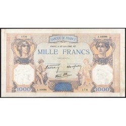 F 38-49 - 20/06/1940 - 1000 francs - Cérès et Mercure mod. - Série J.10098 - Etat : TB+