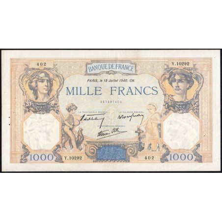 F 38-50 - 18/07/1940 - 1000 francs - Cérès et Mercure mod. - Série Y.10292 - Etat : TTB