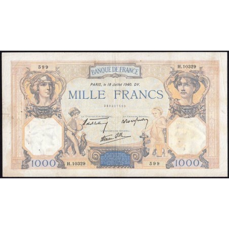 F 38-50 - 18/07/1940 - 1000 francs - Cérès et Mercure mod. - Série H.10239 - Etat : TB+