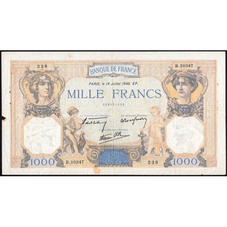 F 38-50 - 18/07/1940 - 1000 francs - Cérès et Mercure mod. - Série B.10347 - Etat : TB-