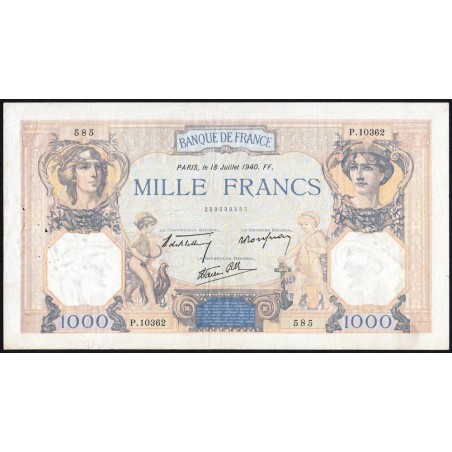 F 38-50 - 18/07/1940 - 1000 francs - Cérès et Mercure mod. - Série P.10362 - Etat : TB+