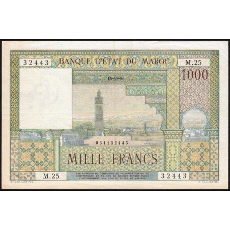 Maroc - Pick 47_2 - 1'000 francs - Série M.25 - 15/11/1956 - Etat : TTB+
