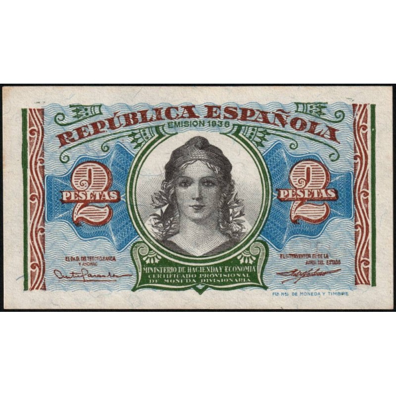 Espagne - Pick 95 - 2 pesetas - 1938 - Série A - Etat : SPL+