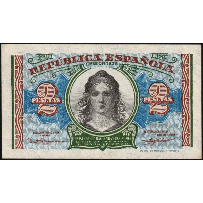 Espagne - Pick 95 - 2 pesetas - 1938 - Série A - Etat : SPL+
