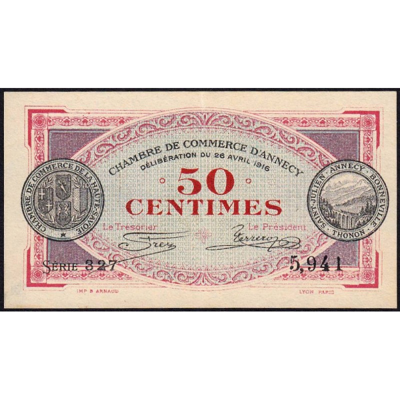 Annecy - Pirot 10-7 - 50 centimes - Série 327 - 26/04/1916 - Etat : SPL