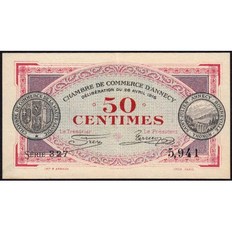 Annecy - Pirot 10-7 - 50 centimes - Série 327 - 26/04/1916 - Etat : SPL