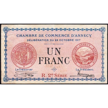 Annecy - Pirot 10-12 - 1 franc - R. 2e Série 210 - 24/10/1917 - Etat : TB+