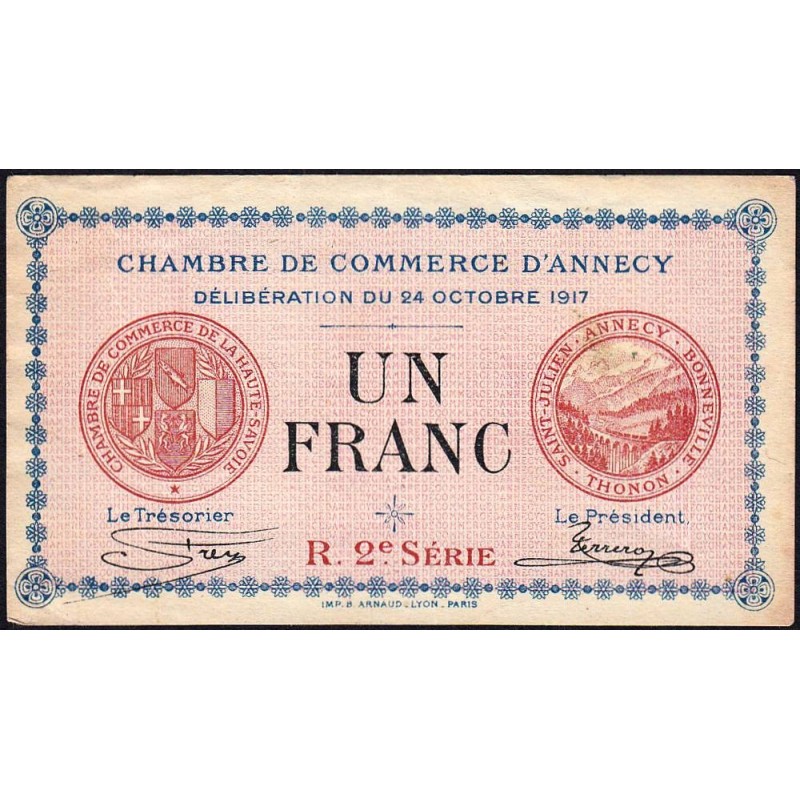 Annecy - Pirot 10-12 - 1 franc - R. 2e Série 227 - 24/10/1917 - Etat : TTB-