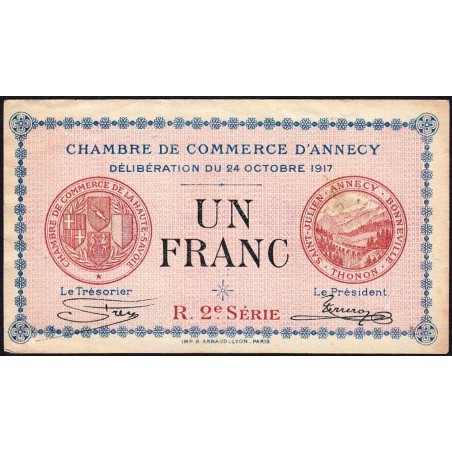 Annecy - Pirot 10-12 - 1 franc - R. 2e Série 227 - 24/10/1917 - Etat : TTB-