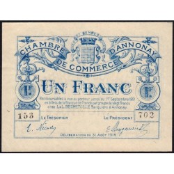 Annonay - Pirot 11-8 - 1 franc - Série 153 - 31/08/1914 - Etat : SPL