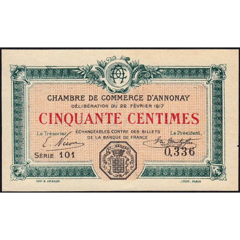 Annonay - Pirot 11-9 - 50 centimes - Série 101 - 22/02/1917 - Etat : SPL