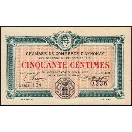 Annonay - Pirot 11-9 - 50 centimes - Série 101 - 22/02/1917 - Etat : SPL