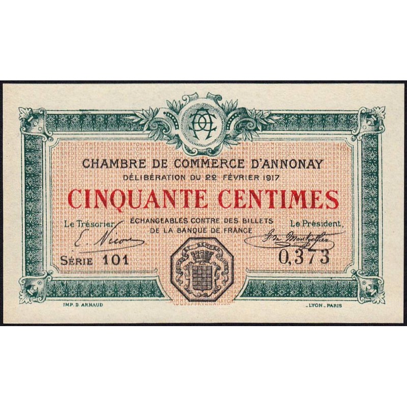 Annonay - Pirot 11-9 - 50 centimes - Série 101 - 22/02/1917 - Etat : NEUF
