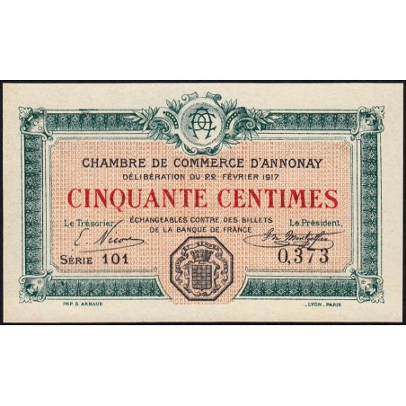Annonay - Pirot 11-9 - 50 centimes - Série 101 - 22/02/1917 - Etat : NEUF