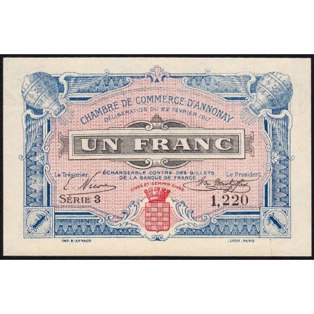 Annonay - Pirot 11-12 - 1 franc - Série 3 - 22/02/1917 - Etat : NEUF