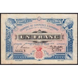 Annonay - Pirot 11-12 - 1 franc - Série 5 - 22/02/1917 - Etat : TB
