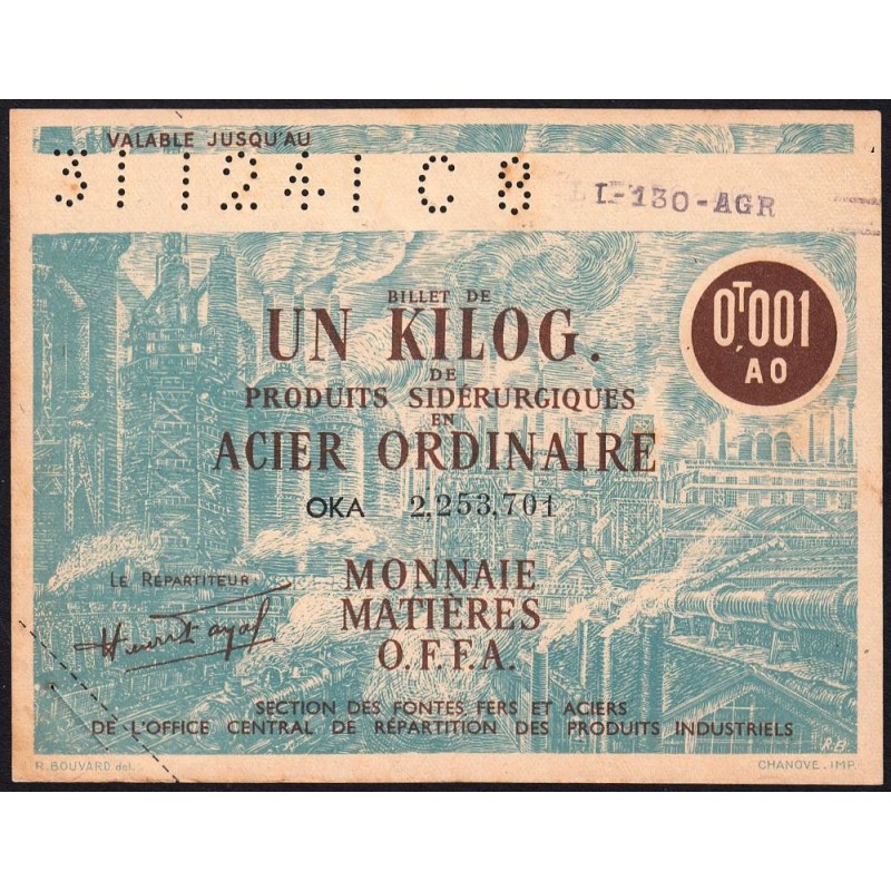 1 kg acier ordinaire - 31/12/1941 - C 8 - Non endossé - Série OJA - Etat : SUP+