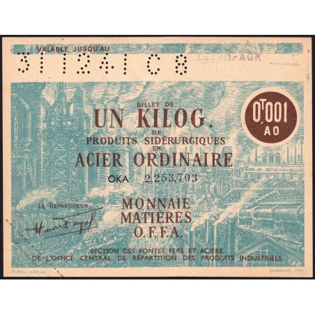 1 kg acier ordinaire - 31/12/1941 - C 8 - Non endossé - Série OJA - Etat : SPL