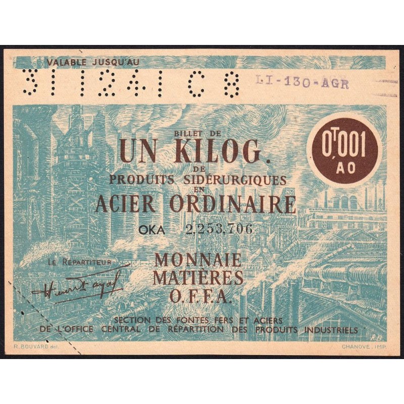1 kg acier ordinaire - 31/12/1941 - C 8 - Non endossé - Série OJA - Etat : SPL