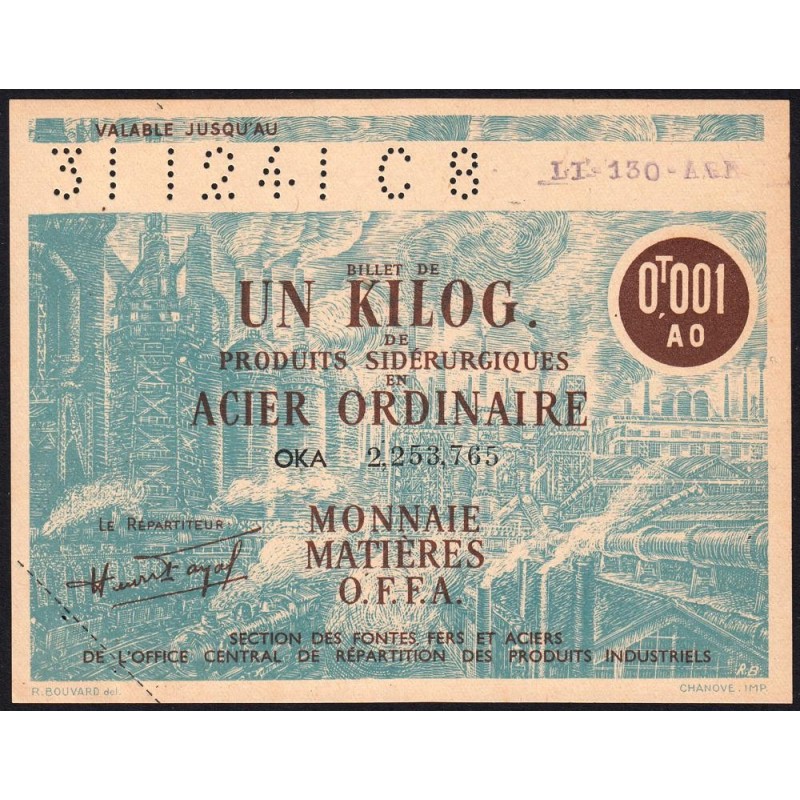 1 kg acier ordinaire - 31/12/1941 - C 8 - Non endossé - Série OJA - Etat : SPL