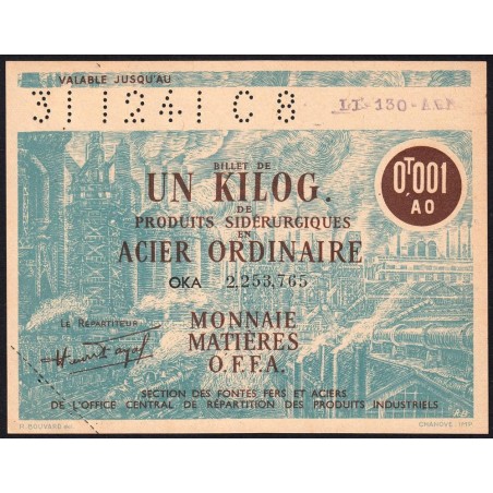 1 kg acier ordinaire - 31/12/1941 - C 8 - Non endossé - Série OJA - Etat : SPL
