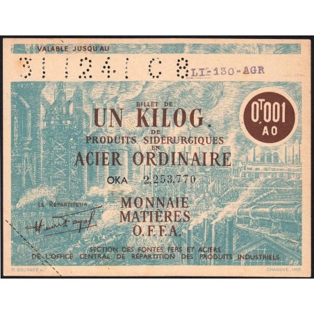 1 kg acier ordinaire - 31/12/1941 - C 8 - Non endossé - Série OJA - Etat : SUP+