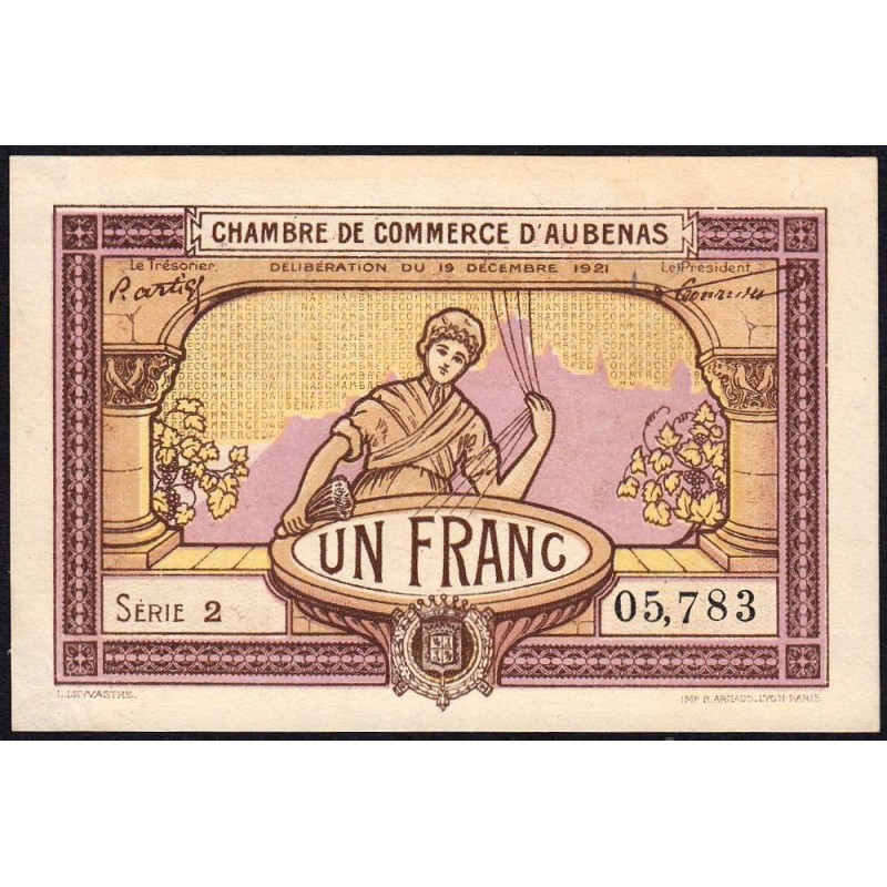 Aubenas - Pirot 14-2 - 1 franc - Série 2 - 19/12/1921 - Etat : SUP