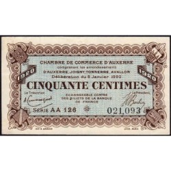 Auxerre - Pirot 17-20 - 50 centimes - Série AA 126 - 08/01/1920 - Etat : TTB+