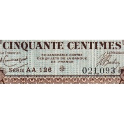 Auxerre - Pirot 17-20 - 50 centimes - Série AA 126 - 08/01/1920 - Etat : TTB+