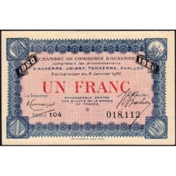 Auxerre - Pirot 17-22 - 1 franc - Série 104 - 08/01/ 1920 - Etat : SPL