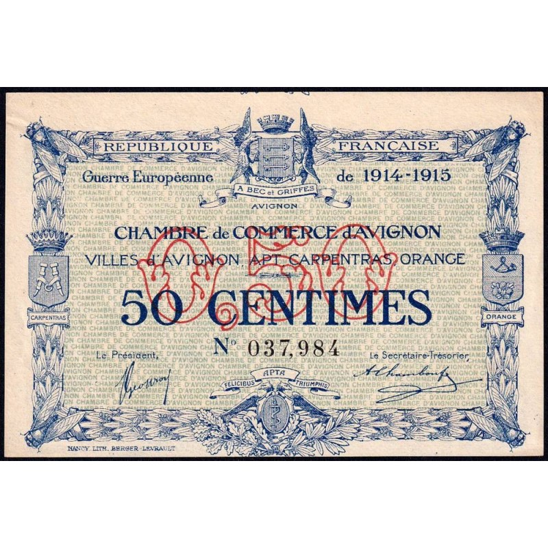 Avignon - Pirot 18-1 - 50 centimes - 11/08/1915 - Etat : SPL