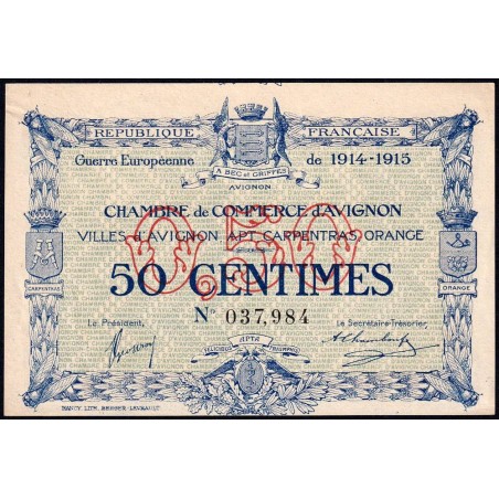 Avignon - Pirot 18-1 - 50 centimes - 11/08/1915 - Etat : SPL