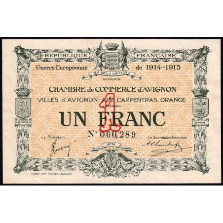 Avignon - Pirot 18-5 - 1 franc - 11/08/1915 - Etat : SPL
