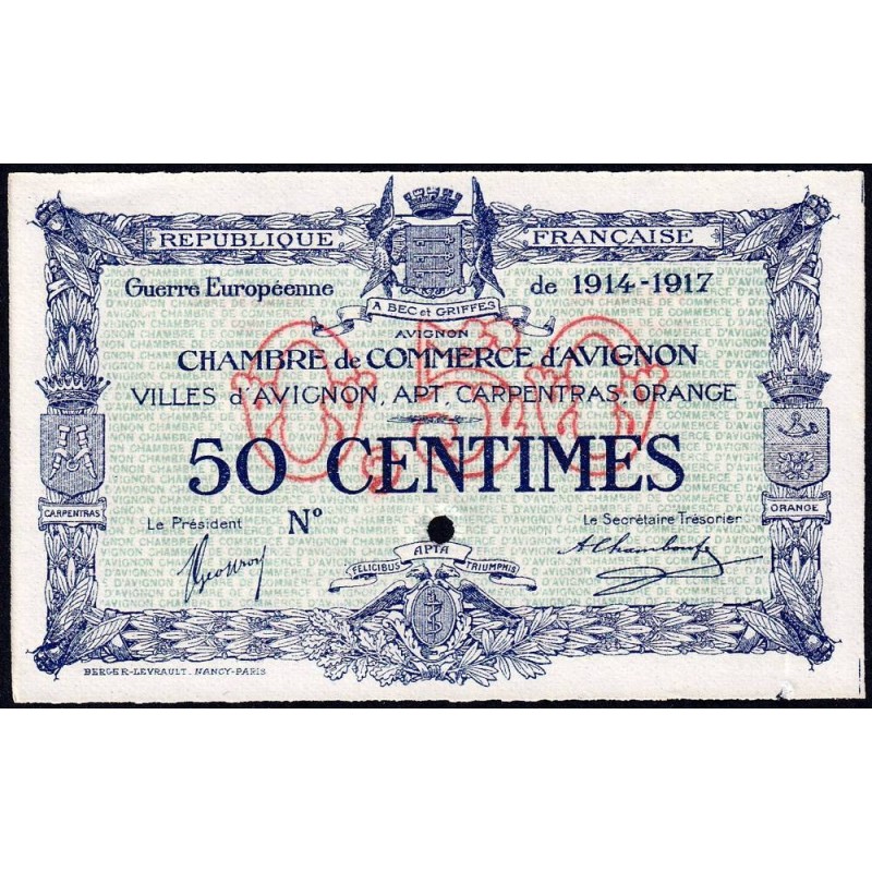 Avignon - Pirot non répertorié - 50 centimes - 11/08/1915 (1917) - Spécimen - Etat : SPL+