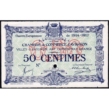 Avignon - Pirot non répertorié - 50 centimes - 11/08/1915 (1917) - Spécimen - Etat : SPL+