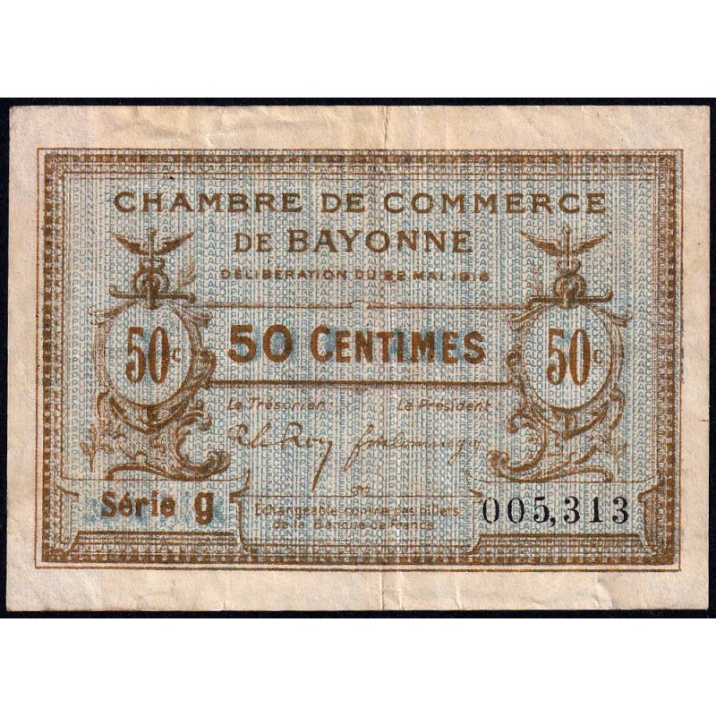Bayonne - Pirot 21-26 - 50 centimes - Série g - 22/05/1916 - Etat : TB+