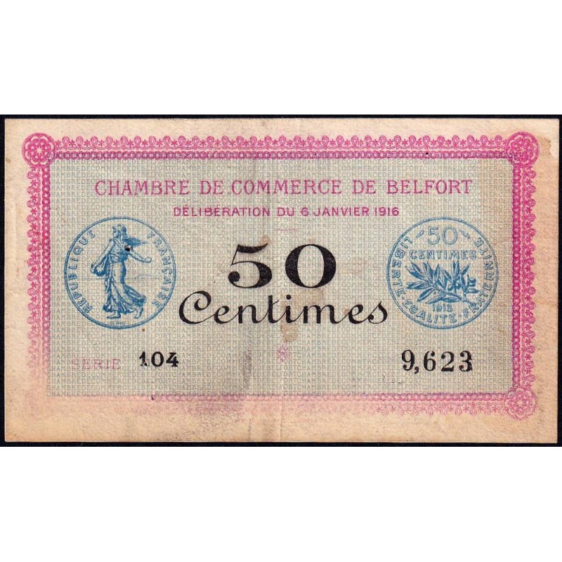 Belfort - Pirot 23-17 - 50 centimes - Série 104 - 06/01/1916 - Etat : TB