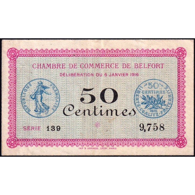 Belfort - Pirot 23-17 - 50 centimes - Série 139 - 06/01/1916 - Etat : TB+