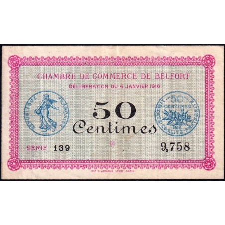 Belfort - Pirot 23-17 - 50 centimes - Série 139 - 06/01/1916 - Etat : TB+