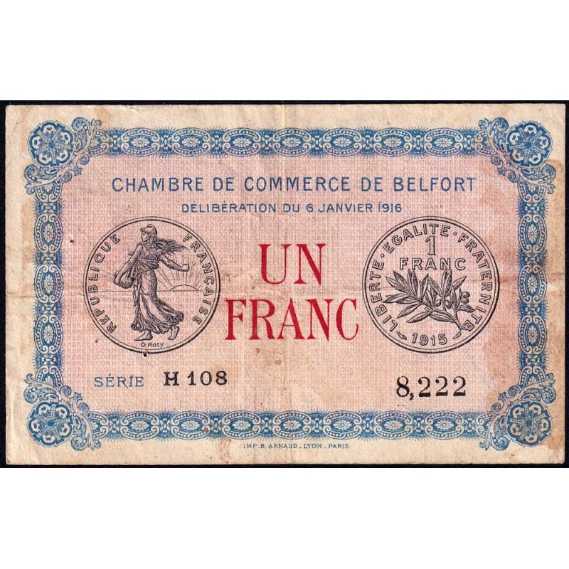 Belfort - Pirot 23-21 - 1 franc - Série H 108 - 06/01/1916 - Etat : TB-