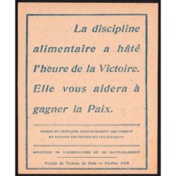 Rationnement - Pain - 02/1919 - Etat : SPL