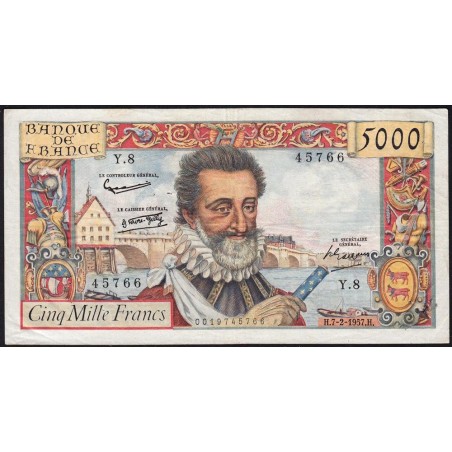 F 49-01- 07/02/1957 - 5000 francs - Henri IV - Série Y.8 - Etat : TB+ à TTB