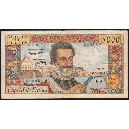 F 49-02- 06/06/1957 - 5000 francs - Henri IV - Série F.9 - Etat : TB