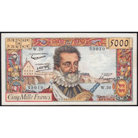 F 49-02- 06/06/1957 - 5000 francs - Henri IV - Série W.20 (remplacement) - Etat : TTB-
