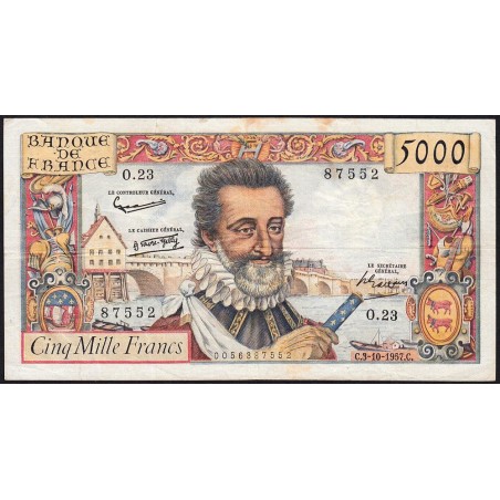 F 49-03- 03/10/1957 - 5000 francs - Henri IV - Série O.23 - Etat : TB