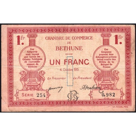 Béthune - Pirot 26-6 - 1 franc - Série 254 - 04/10/1915 - Etat : TB-