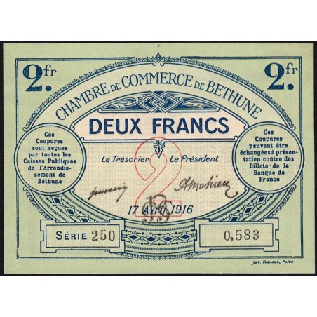 Béthune - Pirot 26-19 - 2 francs - Série 250 - 17/04/1916 - Etat : SPL